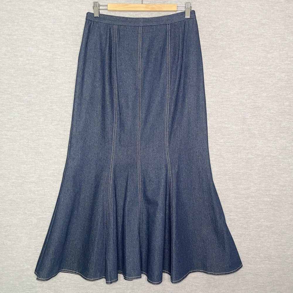 Masseys Size 14 Maxi Long skirt Denim Jean Trumpet Mermaid Dark 12 Large Modest